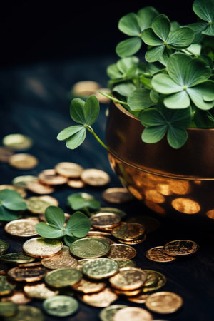 A small plant growing in a bowl of coins on top of some money, AIの素材