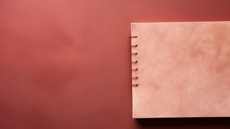 A blank notebook with red stitching on a pink background, AIの素材