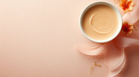 A bowl of cream with a flower on top and some flowers, AIの素材