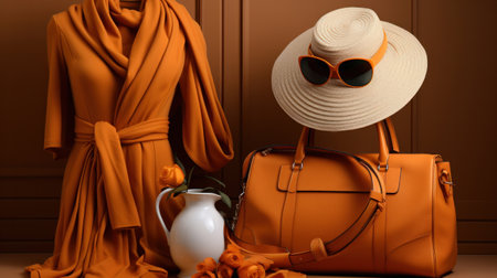 A womans clothing and accessories are displayed on a mannequin, AIの素材