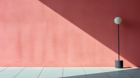 A lamp sitting on a floor next to an orange wall, AIの素材