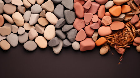 A pile of rocks and pebbles on a black background, AIの素材