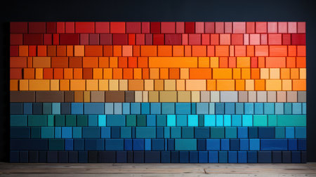 A large colorful wall made of many different colored tiles, AIの素材