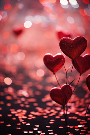 A bunch of red hearts are on a stick in the air, AIの素材