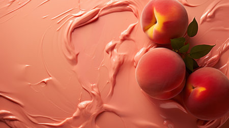 A close up of a bunch of peaches on some pink peach fuzz stuff, AIの素材