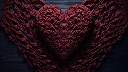 A heart shaped sculpture made of red vines and leaves, AIの素材