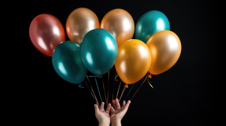 A person holding a bunch of balloons in their hands, AIの素材