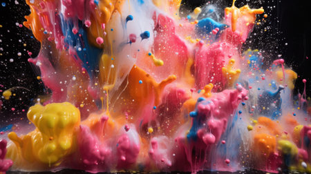A large amount of colorful liquid is being sprayed into the air, AIの素材