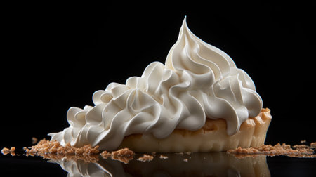 A pie with whipped cream on top of a black surface, AIの素材