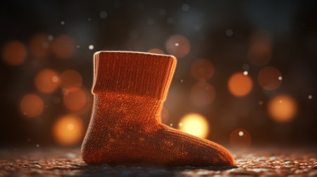 A close up of a sock on the ground with lights in background, AIの素材