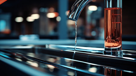 A close up of a faucet with water flowing from it, AIの素材