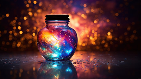 A glass jar with a colorful swirl inside of it, AIの素材