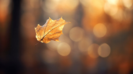 A leaf is flying in the air with a blurry background, AIの素材