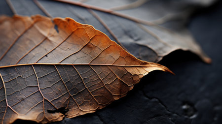 A close up of a leaf that is brown and orange, AIの素材