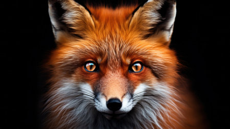 A close up of a red fox with bright orange eyes, AIの素材