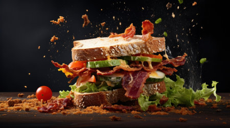 A sandwich with bacon, lettuce and tomato on a plate, AIの素材