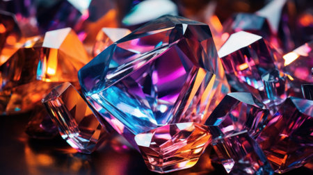 A close up of a bunch of colorful crystals on the table, AIの素材