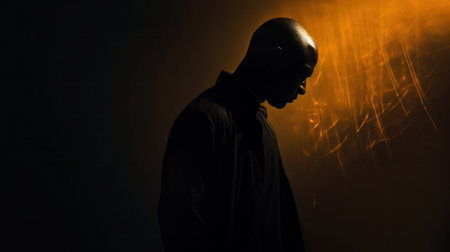 A man standing in the dark with a light behind him, AIの素材