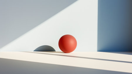 A red ball sitting on a white surface with the sun shining through, AIの素材