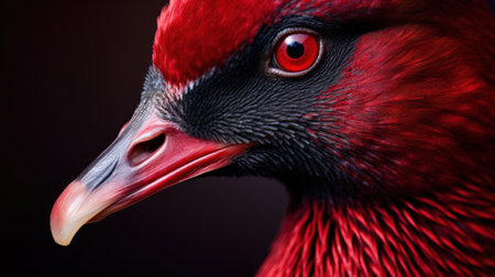 A close up of a red bird with bright eyes and feathers, AIの素材