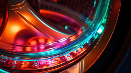 A close up of a shiny object with colorful lights, AIの素材