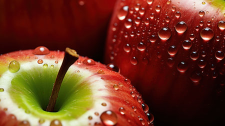 A close up of a red apple with water droplets on it, AIの素材