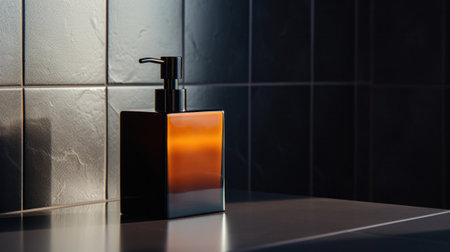 A soap dispenser sitting on a counter in the bathroom, AIの素材