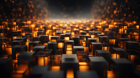 A bunch of lights are lit up in a dark room, AIの素材