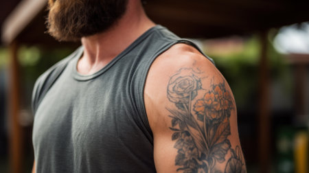 A man with a tattoo on his arm and shoulder, AIの素材