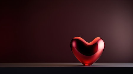 A red heart shaped vase or baloon sitting on a table against the wall, AIの素材