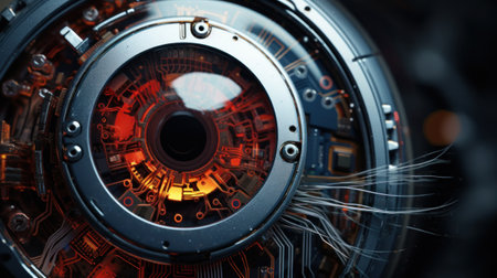 A close up of a circular object with some wires and circuitry, AIの素材