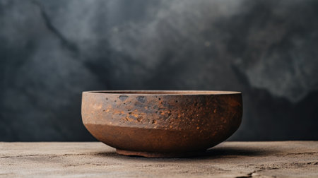 A brown bowl sitting on top of a wooden table, AIの素材