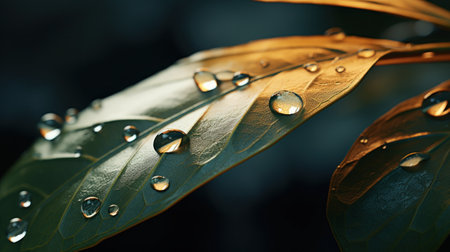 A close up of a leaf with water droplets on it, AIの素材