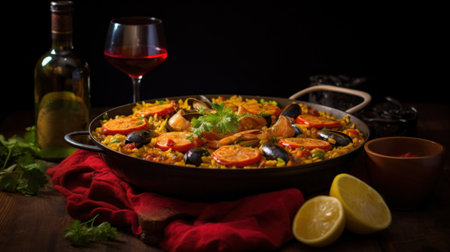 A pan of a dish with seafood and vegetables on top, AIの素材