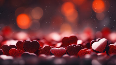A bunch of red hearts are scattered on a blurry background, AIの素材