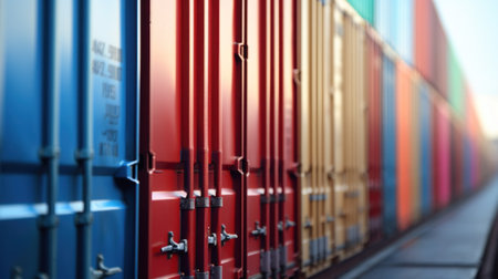 A close up of a train with many colorful containers, AIの素材
