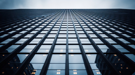 A tall building with windows and lights on the side, AIの素材