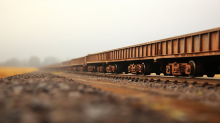 A train is traveling down the tracks on a cloudy day, AIの素材