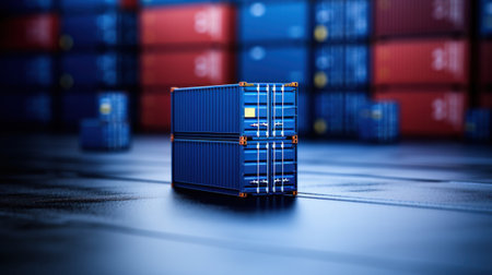 A close up of a stack of blue containers sitting on top of each other, AIの素材