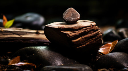A rock with a water drop on it sitting in the middle of some rocks, AIの素材