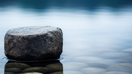 A rock sitting in the middle of a body of water, AIの素材