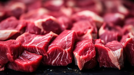 A pile of raw meat is sitting on a table, AIの素材
