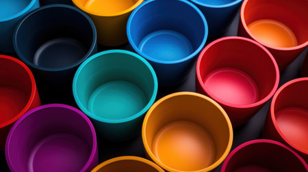 A close up of a bunch of colorful cups sitting on top of each other, AIの素材