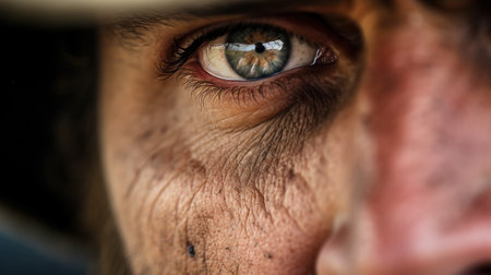 A close up of a mans face with his eyes open, AIの素材