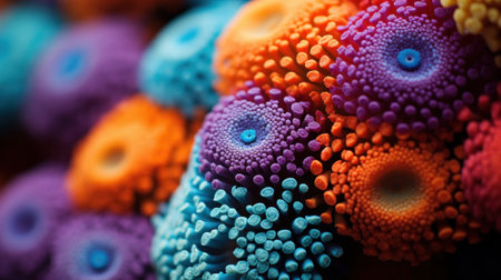 A close up of a bunch of colorful coral that are all different colors, AIの素材
