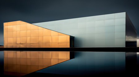 A building with a reflection of the sky in its windows, AIの素材