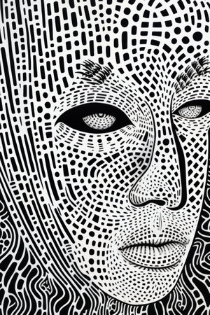 A black and white drawing of a womans face, AIの素材