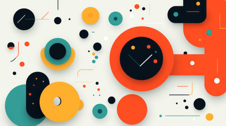 A clock on a wall surrounded by circles, AIの素材