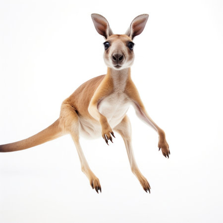 A kangaroo is jumping in the air with its legs spread, AIの素材