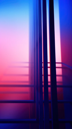 A blurry picture of a metal railing with some red and blue in it, AIの素材